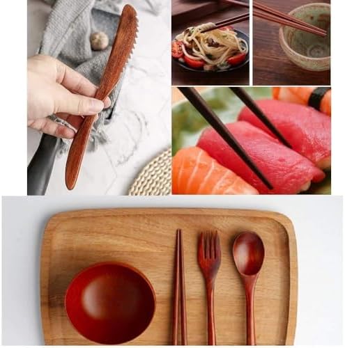 Wooden Utensil Flatware Set Reusable Utensils Travel Cutlery Set for Eating with Case, 10 Pcs Wooden Spoon and Fork Set Bamboo Flatware Set - Image 6