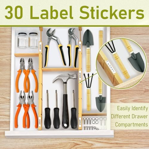 Whitmor Adjustable Bamboo Drawer Dividers, Expandable 17"-22" Drawer Organizer, Space-Saving, Non-Slip & Spring-Loaded Separators for Kitchen, Bedroom, Office, 4 Pack Dividers with 9 Baffles - Image 5