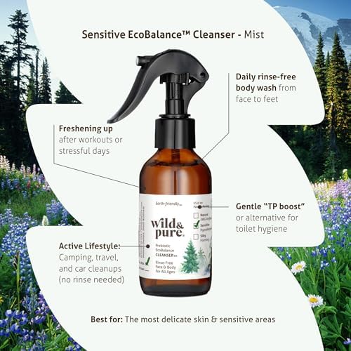 Wild & Pure Sensitive Skin Spray Body Wash Starter Set (4oz + 18oz Refill) | Cleanser, Deodorizer, Moisturizer for Face, Hands, Body | pH-Balanced, Microbiome-Friendly EcoBalance Refillable Skincare - Image 2