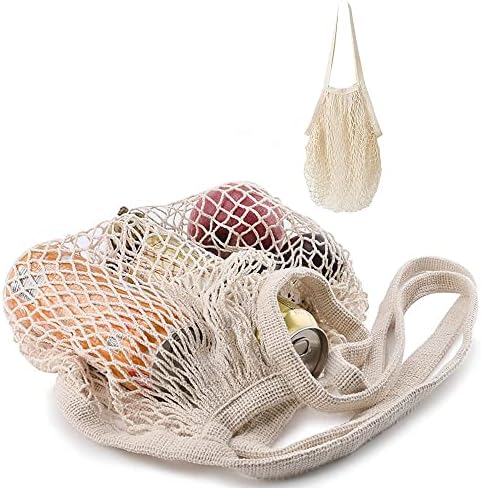 1 pack Cotton String Shopping Bags Reusable Washable Grocery Mesh Bags Organizer for Grocery Shopping Produce Net Bags with Longhandle for Fruit Vegetable Storage by MERCURHOUSE