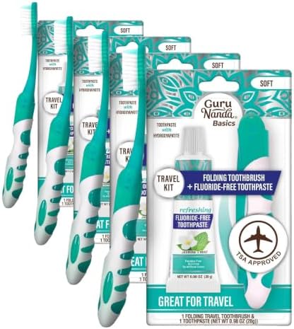 GuruNanda Folding Toothbrush with Built-in Cover & Toothpaste with Hydroxyapatite, Perfect for Travel, Compact & Portable, On-The-go - Soft Bristles & Ergonomic Handle, for Adults & Kids (1 Count) by Gurunanda