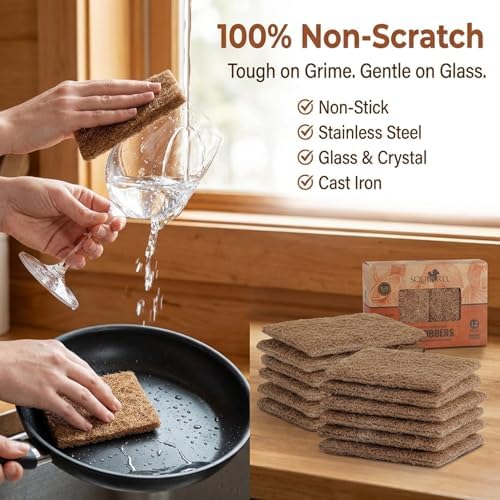 SQUIRREL Natural Coconut Coir Fiber Kitchen Scrubbers 12 Pack Biodegradable Non Scratch Dish Sponges for Eco Friendly Household Cleaning and Zero Waste Living - Image 4