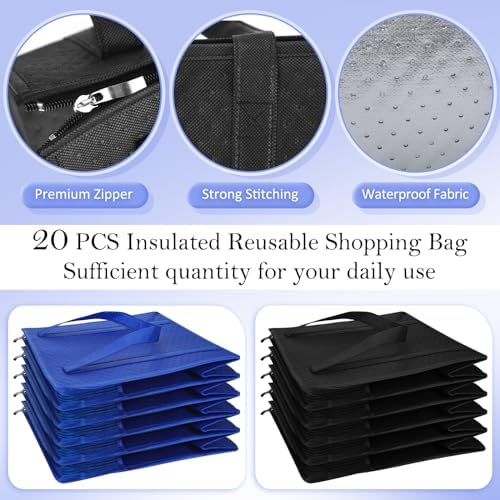 10 Pack 10 Pack Large Insulated Grocery Bag Zippered, Blue and Black - Image 4