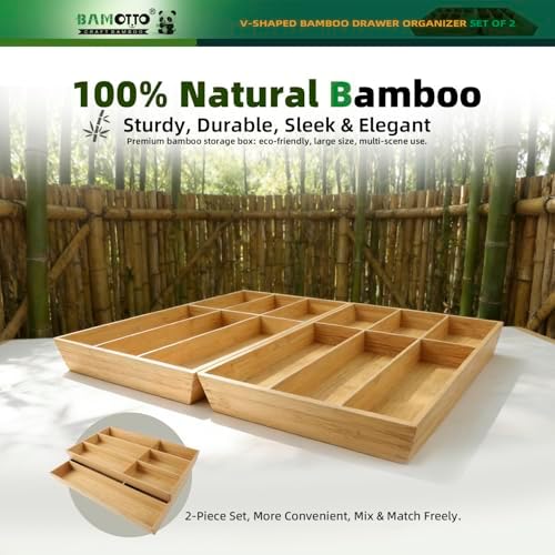 BAMOTTO CRAFTBAMBOO 13 Slot V-Shaped Bamboo Drawer Organizer Set of 2 - Image 6