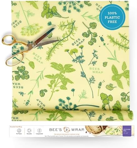 Bee's Wrap Vegan Beeswax Wrap Roll, 14 x 52 in - Herb Garden by BeesWrap