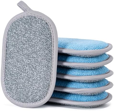 Non Scratch Scrub Sponge-6pack, Dual-Sided Sponges Kitchen(M,Gray-Blue) by CADONO