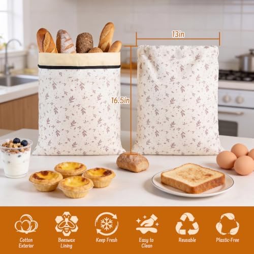 2-Pack Reusable Beeswax Bread Bags for Sourdough & HomemadeBread with Zipper, 16.5 x 13 inch bread bags for Food Storage - Image 2