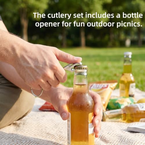 6 Pcs Portable Utensils Set Case Stainless Steel Travel Cutlery Flatware - Image 5