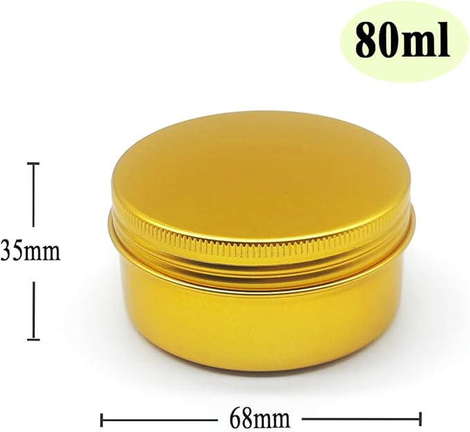 80ml Aluminum Tin Jar, Refillable Makeup Container 80g Gold Screw up Lid Small Round Container Bottle for Cosmetics, Lip Balm, Cream, Toner, Eyeshadow, Candle, Tea, Beads, Nails, 10 Pack Tins