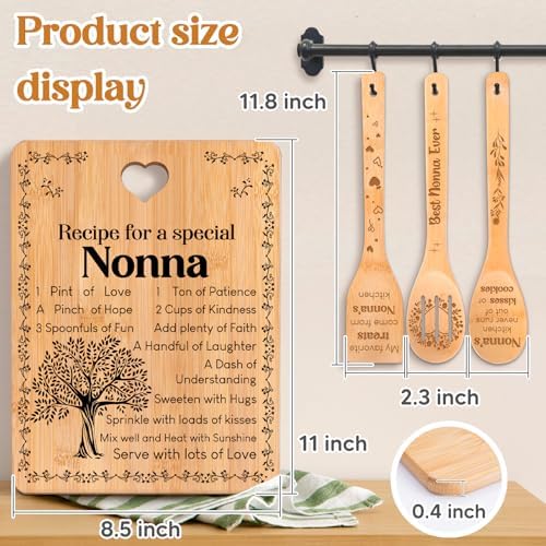 Nonna Gifts - "Recipe for a Special Nonna" Gifts for Nonna Cutting Board Set, Bamboo-Made Engraved Utensil Set Nonna Gifts for Grandma Cutting Board, Mothers Day Gifts for Nonna. - Image 5