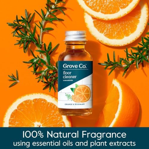 Grove Co. Surface Care Bundle - Floor Cleaner Concentrate Refills (6-Pack, 1 oz Each), Orange & Rosemary Scent, with Reusable Glass Spray Bottle (White Silicone Sleeve) - Image 2