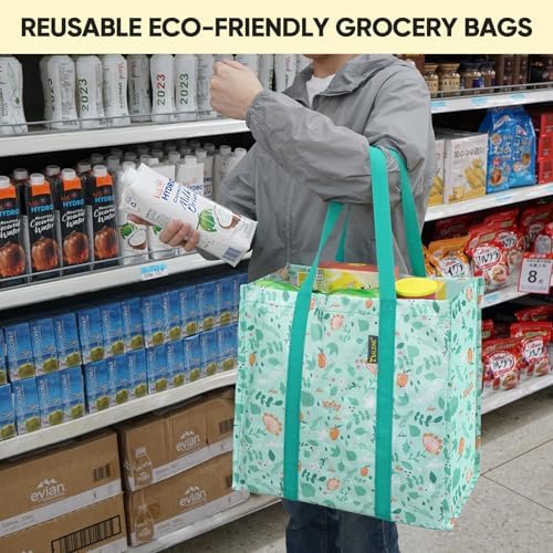 BALEINE 8 PK Grocery Bags Reusable Shopping Bags with Reinforced Bottom, Heavy Duty Foldable Tote Bags (Spring Stroll) - Image 6