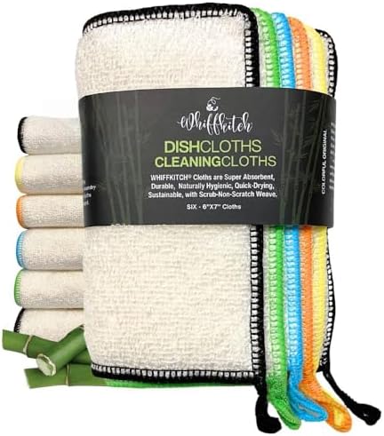 Whiffkitch Dishcloths Kitchen Dishrag Cleaning Scrub Reusable 6pk 6x7in by EcoFriendlyBambooCloths