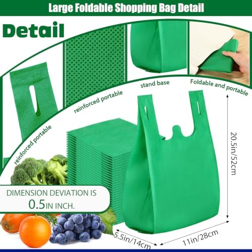 Windyun Large Grocery T-shirt Bags Bulk Reusable Non Woven Shopping Bag Foldable Gift Tote with Handle, 20.5x11x5.5 Inch - Image 3