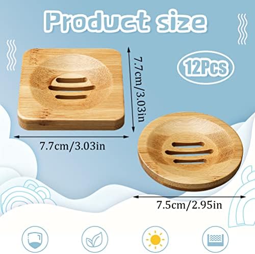 12-Pack Bamboo Soap Dishes, Square & Round Soap Holders for Bathroom - Image 3