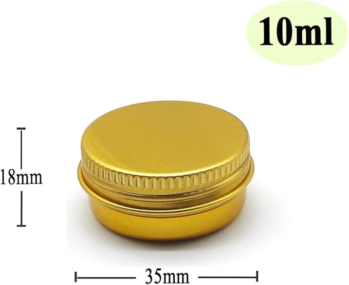 10ml Aluminum Tin Jar, 1/3 oz Makeup Container, 10g Aluminum Screw up Lid Small Round Container Bottle for Cosmetics Lip Balm Cream Toner Eyeshadow Candle Tea Beads, 24 Pack Gold Color Tins