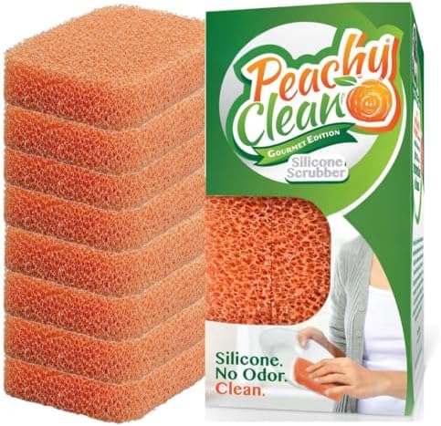 Peachy Clean Silicone Dish Sponge Scrubbers, Fresh Peach Scent, Non-Scratch, Odor-Resistant, Durable Dish Sponges for Kitchen 9pk by PeachyClean