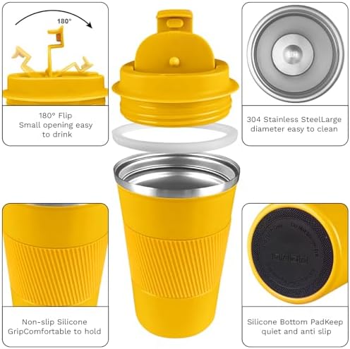Insulated Travel Coffee Mug, Stainless Steel Coffee Cup with Leakproof Lid - Image 2