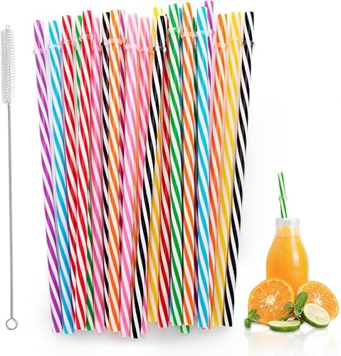 25 PCS Plastic Straws, 9" Reusable Plastic Straws with 1 Brushes, 6 Colors Replacement Drinking for Tumblers, YETI, Jars, Stanley, Starbucks by Dxlam
