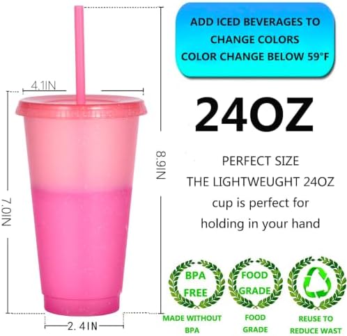 Color Changing Cups, 12 Pack 24oz Plastic Tumblers, Reusable Iced Coffee & Smoothie Cups with Lids and Straws for Parties and Travel (Cranberry, 12 Pack) - Image 2