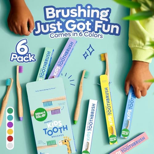 SmartLifeco Kids Bamboo Toothbrushes (6 Pack) - Extra Soft Bristles for Toddlers Teeth | Zero Waste Tooth Brushes for Children | Natural Wooden Child Size Handle | BPA Free, Eco-Friendly - Image 7
