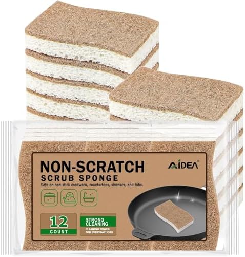 AIDEA Sponges Non Scratch, 12Count, Natural Sponge for Non Stick Cookware by AIDEAHOME
