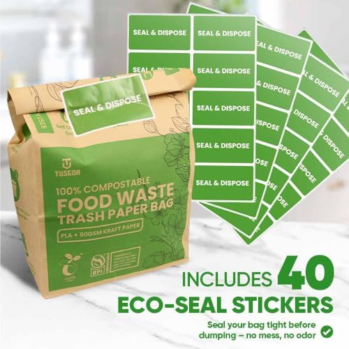 Kitchen Food Waste Bags – 40 bags – 100% Compostable Paper – Leak-resistant liner – Completely Plastic-free & Environmentally Friendly – Certified by BNQ & BPI - 40 Brown Paper Compostable Bags (40) - Image 3