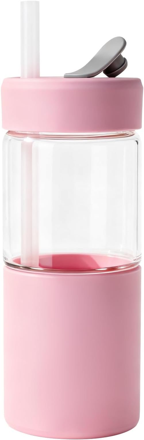 Zenbo 20 oz Glass Tumbler with Silicone Lid & Straw, Reusable Borosilicate Glass Iced Coffee Cup with Silicone Sleeve, Leak-Proof BPA-Free Glass Cup for Smoothies, Juice, Home, Office & Travel