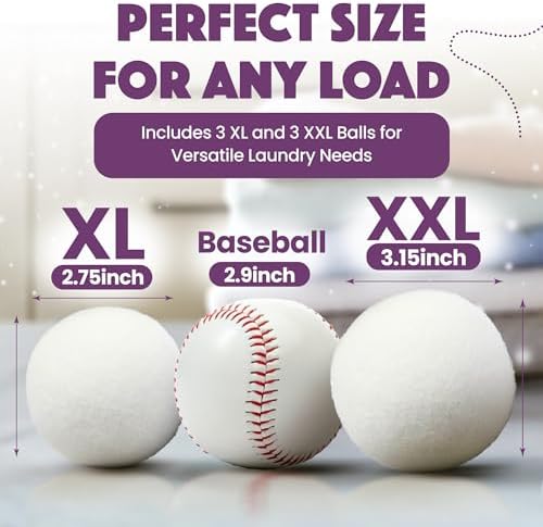 Wool Dryer Balls XL 6-Pack (3 XXL + 3 XL) – 100% New Zealand Wool, Hypoallergenic, Chemical-Free Fabric Softener – Reusable for 1,500+ Loads – Anti-Static & Baby-Safe - Image 3