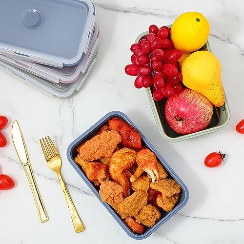 Mifoci 6 Pcs Silicone Containers for Food Collapsible Food Storage Containers with Airtight Lids Stacking Leftover Foods Storage Lunch Box for Freezer Microwave Dishwasher Safe(Morandi,40.5 oz) - Image 5