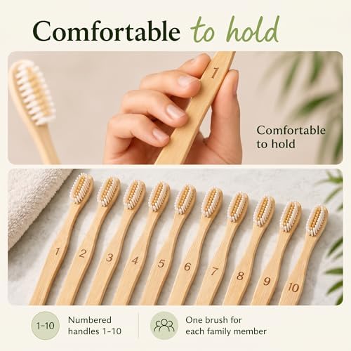 Bamboo Toothbrushes 10 Pack - Soft Nylon Bristles, Numbered - Image 6