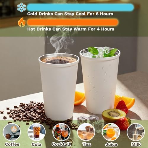 SPLMIFA Travel coffee mugs leak-proof, reusable coffee cup with lid, stainless steel vacuum insulated coffee tumblers, thermal insulation cups for men & women keep drinks hot & cold (6th-White, 12OZ) - Image 4