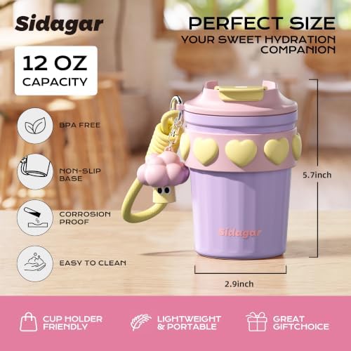 12 oz Insulated Coffee Tumbler with Lid, Cute Travel Mug, Purple - Image 2
