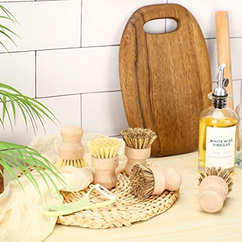 Queekay 12 Pcs Bamboo Dish Brush, Sisal Bristle Scrubber for Pot Pan Sink - Image 6
