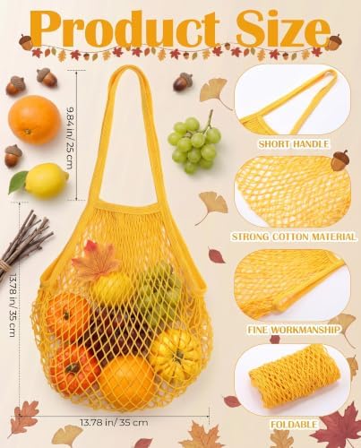 Eccliy 12Pcs Reusable Cotton Mesh Grocery Bag with Handle, Yellow, 10 in - Image 4