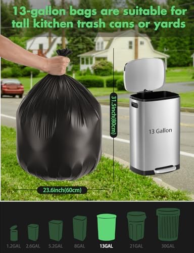 Compost Bags 13 Gallon, 50 Count Biodegradable Compostable Tall Kitchen Can Liners, Thick Unscented Tear & Leak Proof Plant-Based Garbage Bags for Food Waste, Bathroom & Garden, Black - Image 6