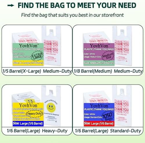 YovhVon 0.8Mil(20 Microns), 1000 Count, Plastic Bags with Handles, T-Shirt bags, Thank You bags, Shopping Bag, Grocery Bag, |for Store, Carry, Pack|, White, 1/6 Barrel, Large 11"x6"x21", Heavy Duty - Image 6