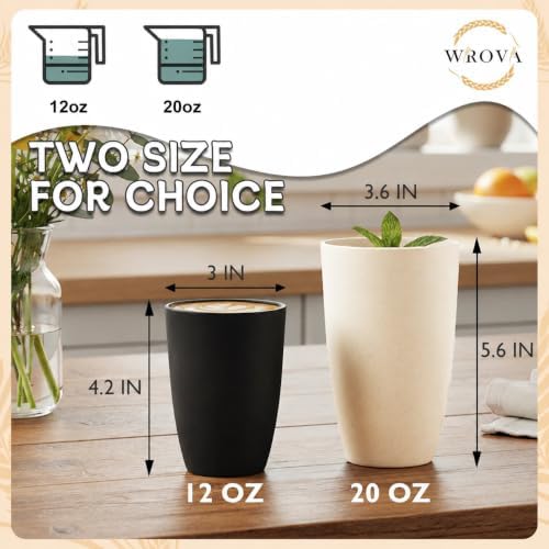 Wrova Wheat Straw Cups Set of 6, 12 OZ Plastic Cups Reusable Kitchen Cups,Dishwasher Safe Water Cups for Kids, Unbreakable Drink Cups for Juice,Ice Coffee,Tea- Black & Gray - Image 3