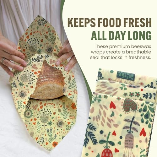 Beeswax Wraps for Food - Reusable & Moldable Bees Wax Covers for Bowls, Fruits, Cheese - Natural Food Storage Alternative to Aluminum Foil & Plastic Wrapping - Small, Medium, Large - 3-Pack - Image 3