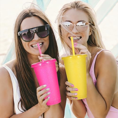 Suertestarry Tumbler with Straw and Lid,Water Bottle Iced Coffee Travel Mug Cup,Reusable Plastic Cups,Perfect for Parties,Birthdays,24oz-10 Pack (Sparkling, 10 pack) - Image 3