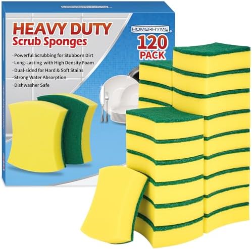 Heavy Duty Scrub Sponges, 120 Pack Scrub Sponge, Double-Side Kitchen Sponge, Multipurpose Long-Lasting Sponges, High-Density Dish Sponge by HOMERHYME