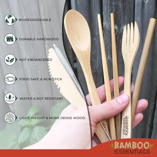 Travel Utensils with Case Set Fork, Knife, Spoon, Chopsticks, Straw, Straw-cleaning brush, Travel Pouch and Carabiner, Excellent For Everyday Use! ((1Set) Sunset Red) - Image 3