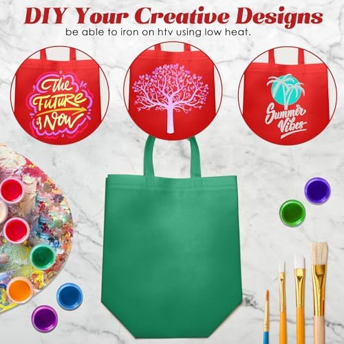 Reginary 50 Pcs Reusable Tote Bags Shopping Bags Non Woven, Red, Green - Image 7