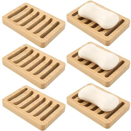 6 Pack Bamboo Soap Dish, Bar Soap Holder Self Draining Soap Dish Natural Bamboo Soap Holder Waterproof Anti-Slip Wooden Soap Dishes for Bar Soap Saver Tray for Shower Bathroom Kitchen Sink Bathtub by Unknown