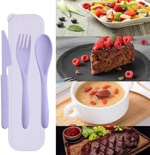 4‑Pack Travel Wheat Straw Utensils, BPA Free Fork Spoon Knife Storage Case - Image 5