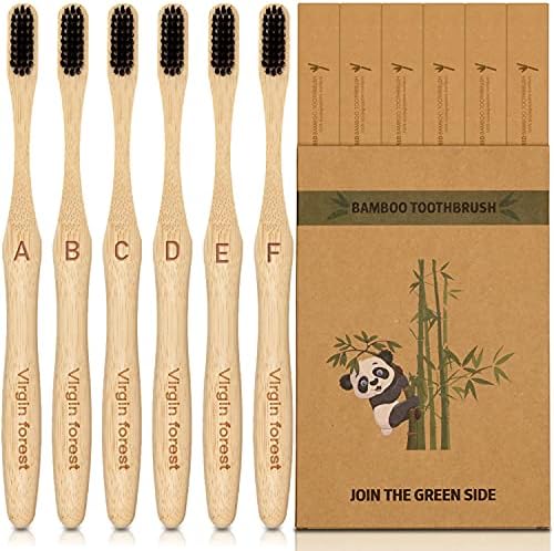 Virgin Forest Bamboo Toothbrushes 6pk, Charcoal Medium Soft BPA Free by VirginForest