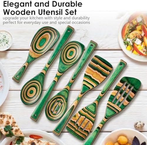 HOWHONG Wooden Spoons for Cooking, 7-Piece Pakkawood Wooden Utensil Set - Image 2