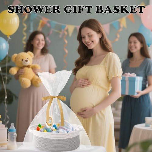 Woven Rope Basket - Baby Gift Basket with Bag & Ribbon - Image 6