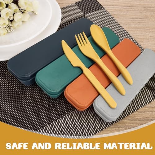 60 Sets Wheat Straw Silverware Set Bulk Wheat Straw Cutlery Lunch Box Accessories Reusable Travel Utensils Set with Case for Operation Christmas Child Items Bulk Kids Adults Camping (Bright Color) - Image 6