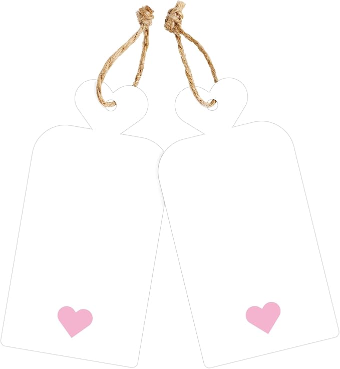 joycraft 100Pcs Gift Tags with String, 4x2 in White Gift Wrapping Tags with Pink Heart, Blank Party Favor Labels for Birthday, Baby Shower, Wedding, Bridal Shower